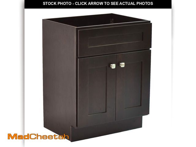 Lot 74-13578894 - Brookings 24 Inch Bathroom Vanity, Shaker, Solid Wood, Fully Assembled, Brown Ã¢â¬â Design House,...