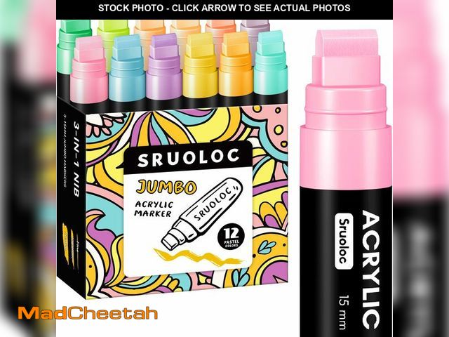 Lot 74-14272619 - SRUOLOC 12 Pastel Colors Jumbo Markers, 15mm Jumbo Felt Tip, Acrylic Paint Markers for Rock Painting...