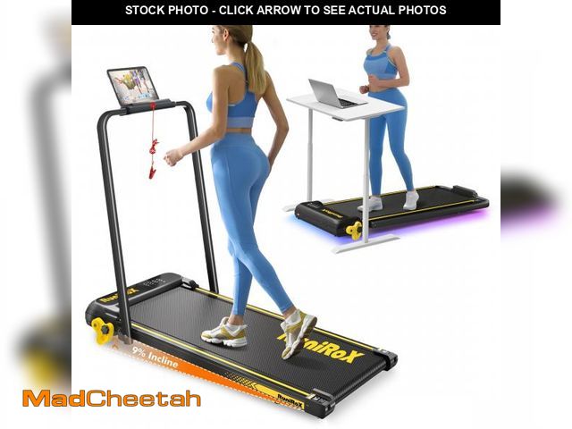 Lot 74-12150214 - RuniRoX Walking Pad Treadmill with Incline, 3 in 1 Portable with Handle Bar and Lights, Under Desk f...