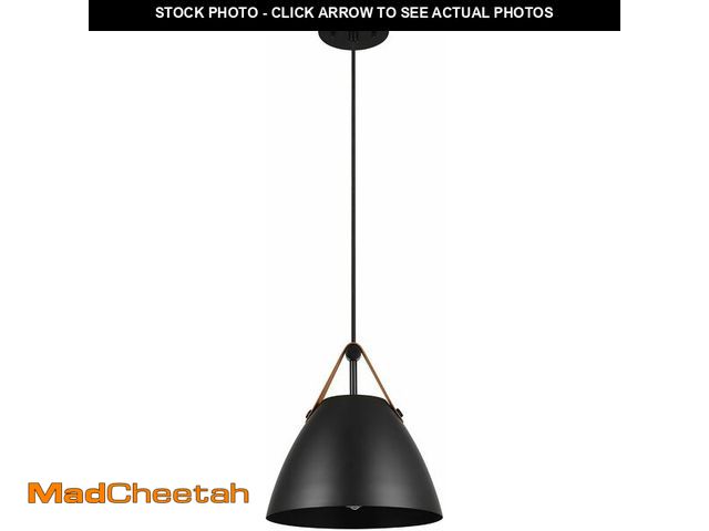 Lot 74-13733752 - Globe Electric 67000099 1-Light Pendant Light Fixture, Matte Black, Faux Leather Accent Belt, Adjust...