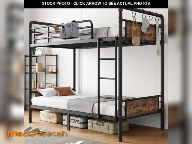 Lot 74-12489905 - Bunk Bed Twin Over twin, Heavy Duty Metal Bunkbeds with Ladder and Full-Length Guardrail, Convertibl...