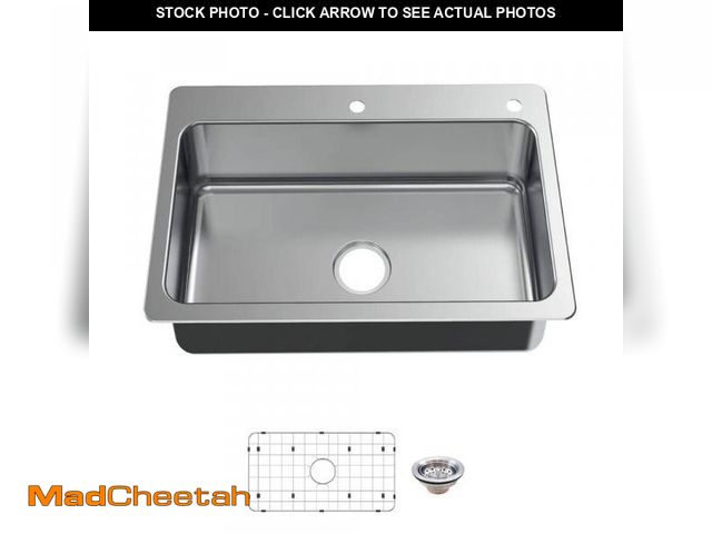 Lot 74-11994852 - Glacier Bay Bratten 33 in. Drop-In Single Bowl 18 Gauge Stainless Steel Kitchen Sink with Accessorie...