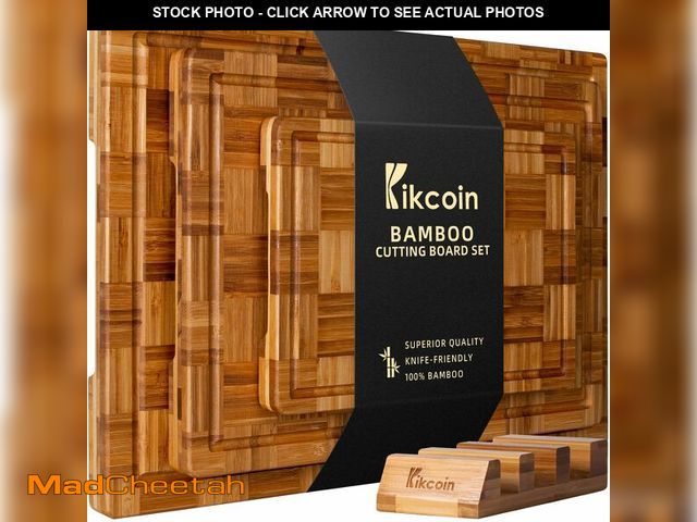Lot 74-14210389 - Kikcoin Extra Large Bamboo Cutting Boards, (Set of 3) Chopping Boards with Juice Groove Bamboo Wood ...