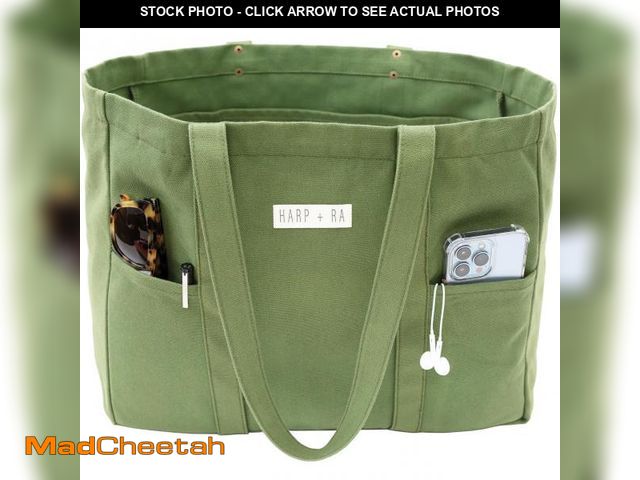 Lot 74-12306330 - Extra Large Canvas Tote Bag - Utility with 2 Front Pockets and Laptop Sleeve, heavy-duty everyday to...
