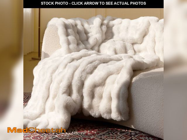Lot 74-14206862 - blunique Ultra Soft Cozy Faux Fur Throw Blanket, Fuzzy Plush Thick Bubble Blanket, Luxury Fluffy Bla...