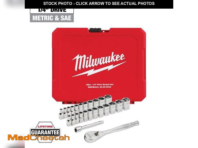 Lot 74-13692096 - Milwaukee 1/4 in. Drive SAE/Metric Ratchet and Socket Mechanics Tool Set (25-Piece) - UNUSED