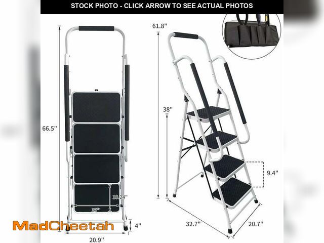 Lot 74-12669794 - 4 Step Ladder Portable Folding Step Stool with Handgrip Anti-Slip, Wide Platform Steps, 330 lbs Capa...