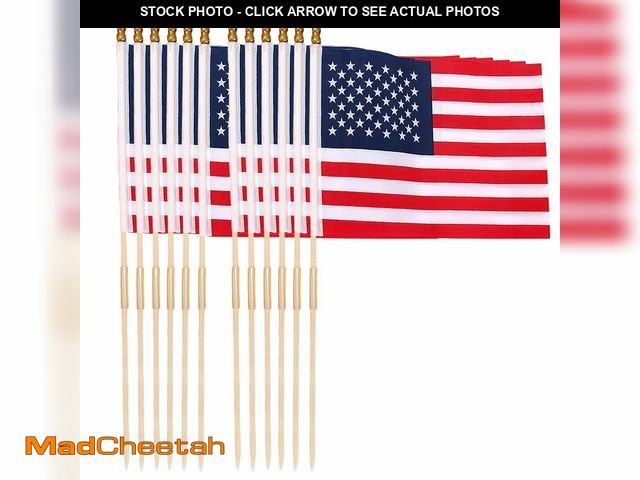 Lot 74-14293353 - 12 Pack 12x18 Inch American Flags for Outside on Stick, Vivid Color US Flags with Kid-Safe Spear Top...