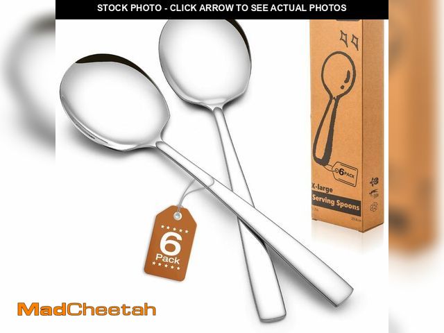 Lot 74-14208447 - Extra Large Serving Spoons Set of 6-Piece, 11.7-Inch Silver Serving Spoon 18/8 Stainless Steel Servi...