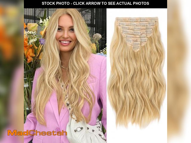 Lot 74-12048367 - Clip in Hair Extensions for Women, 8PCS 16 Inch Wavy Honey Blonde Mix Beach Blonde Hair Extensions C...