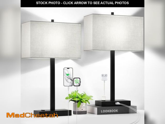Lot 74-12431772 - 21" Touch Bedside lamps with 2 USB &amp; AC Outlets, 3-Way Dimmable Bedside Table Lamps Set of 2 for...