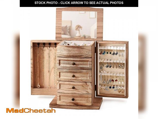 Lot 74-12219771 - Poyilooo Jewelry Box for Women,Wooden Jewelry Organizers and Storage with Mirror &amp; Drawers,Large...