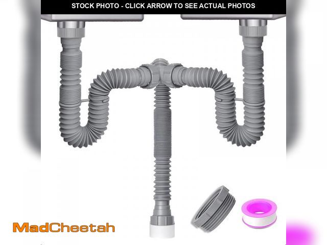 Lot 74-11548132 - Cinsda Double Sink Drain Kit, Flexible Sink Drain Pipe 1-1/2 &amp; 1-1/4 P Trap Fits Sink Bowl Drain...