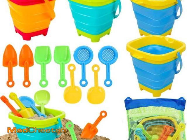 Lot 74-12332809 - TOY Life Collapsible Beach Toys for Kids with 4 Silicone Collapsible Sand Buckets &amp; 8 Shovels &a...