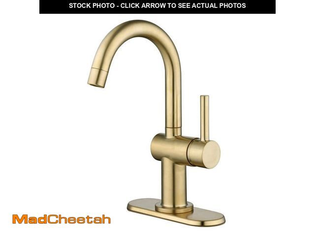 Lot 74-12849609 - Glacier Bay Dorind Single-Handle High-Arc Bathroom Faucet in Matte Gold, Push Pop-Up Drain, Valve &a...