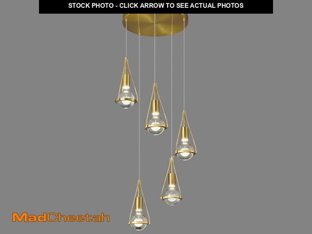 Lot 74-12508044 - ADCTHOME Gold Dandelion Pendant Light in Brushed Brass Finish, 5-Light Modern Crystal Kitchen Island...