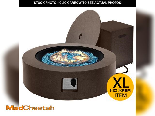 Lot 74-14344299 - PATIO WATCHER 42 in. Round Iron Outdoor Fire Pit Table with Tank Cover, Lid and Rain Cover in Brown ...