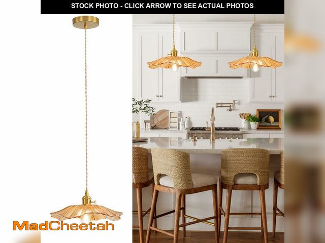 Lot 74-13543463 - GloMuse Pendant Light Kitchen Island Amber Glass Hanging Light Fixture Folwer Light Vintage Pendant ...