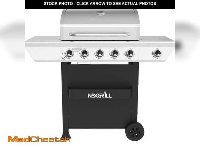 Lot 74-14327125 - Nexgrill 5-Burner Propane Gas Grill in Stainless Steel with Side Burner and Condiment Rack - UNUSED