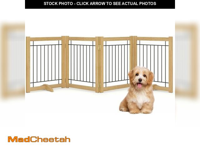 Lot 74-13835462 - Acovy Wire Dog Gate Solid Wood Frame, Anti-Chewing, 4-Panel, 24" Height, 80" Width, Indoor Freestand...
