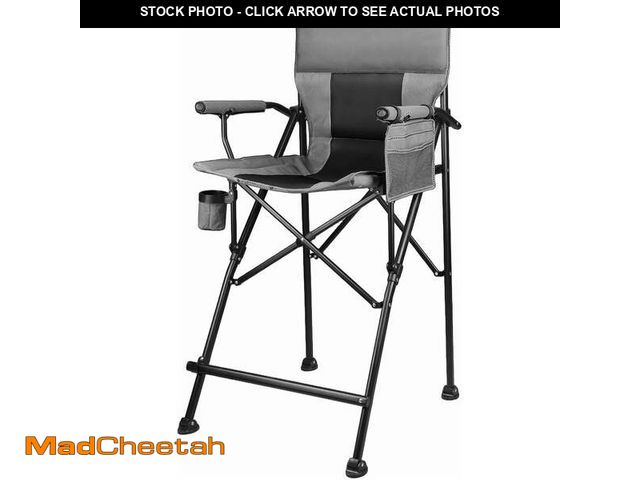 Lot 74-12766374 - LANMONTAIN Extra Tall Directors Chair, Foldable w/Cup Holder,Side Mesh Pocket,Comfy Bar Height Campi...