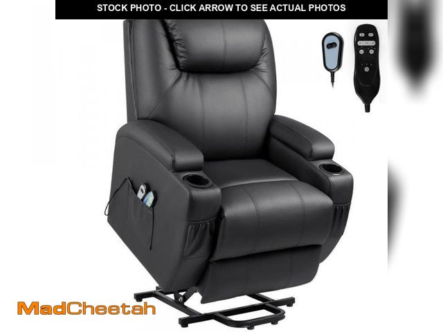 Lot 74-12133493 - LACOO Black Leather Standard (No Motion) Recliner with Power Lift - UNUSED