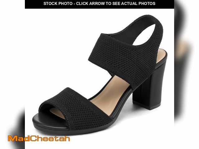 Lot 74-14150760 - mysoft Women's Chunky Block High Heels Elastic Knit Open Toe Slingback Heeled Sandals - UNUSED