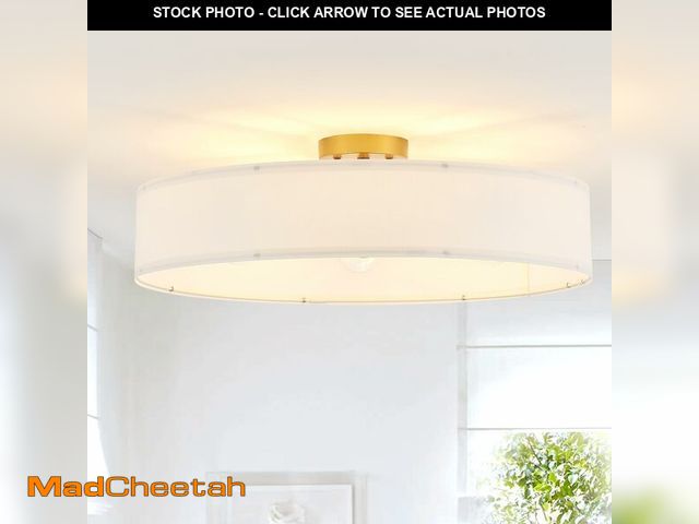Lot 74-14066068 - VILUXY Gold Semi-Flush Mount Ceiling Light Fixture with 24" Large White Fabric Drum Shade 5-Light fo...