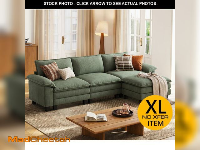 Lot 74-12786581 - LINSY HOME 123'' Modular Sectional Sofa Green Couch Corduroy Cloud Couches for Living Room, L Shaped...