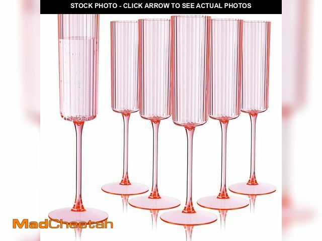 Lot 74-14332517 - Ciaell 24 Pack Pink Plastic Champagne Flutes - 6oz Ribbed Disposable Champagne Glasses - Pink Vintag...