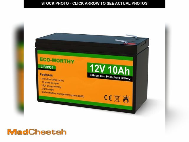Lot 74-12876092 - ECO-WORTHY 12V 10Ah Lithium LiFePO4 Deep Cycle Battery with 3000+ Cycles, Built-in BMS, Perfect for ...