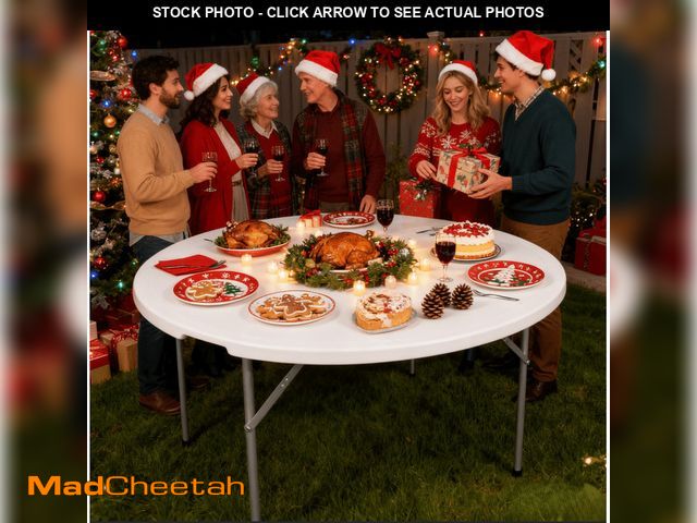 Lot 74-12834334 - Ktaxon 4 Ft Outdoor Round Folding Plastic Dining Table for Picnic ,White, Indoor/Outdoor, Home, Kitc...