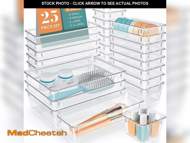 Lot 74-14352016 - WOWBOX 25 PCS Clear Plastic Drawer Organizer Set, 4 Sizes Desk Drawer Divider Organizers and Storage...