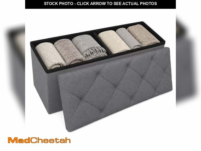 Lot 74-14437814 - Folding Storage Ottoman Bench, 43 Inch Gray Fabric Storage Bench with Cushion Lid, Foot Rest Stool f...