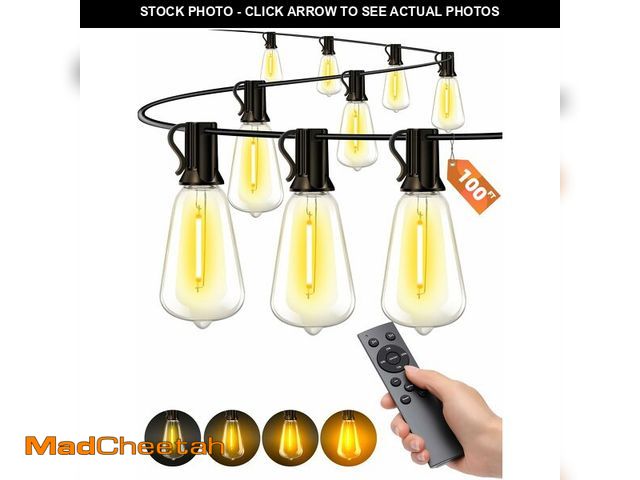 Lot 74-13997564 - VOZUJI Outdoor Patio String Lights: 100Ft 30M Outside Waterproof Light - Remote Dimmable ST38 Shatte...