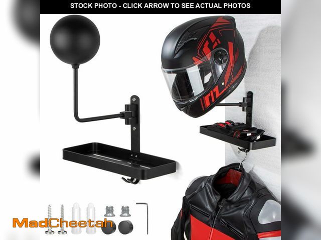 Lot 74-14212688 - PUERSI Helmet Holder Wall Mount with Shlef, 180ÃÂ° Rotation Helmet Storage Rack for Motorcycle Bike...