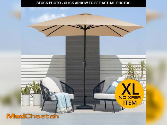 Lot 74-14608274 - FUNDAZE 8' x 10' Rectangular Patio Umbrella w/ Crank, 8 Sturdy Ribs, Outdoor Shade for Chair Table D...