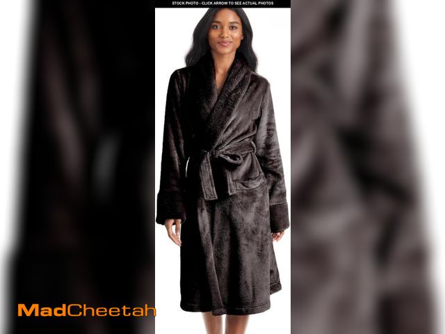 Lot 74-11221948 - TAHARI Womens Plush Velour Bathrobe with Faux Fur Trim - Plush Robes for Women (Black, Small) - UNUS...