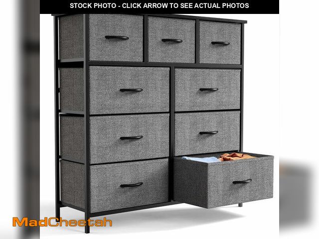 Lot 74-12802334 - (MISSING HARDWARE) ZUNMOS Fabric Dresser for Bedroom 9 Drawer, Grey - UNUSED