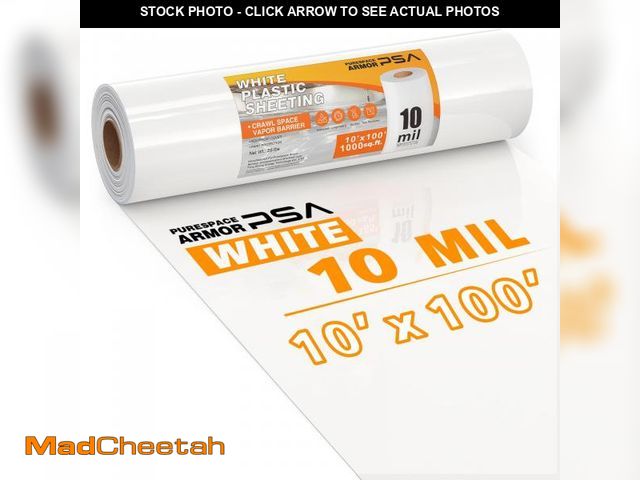 Lot 74-12269997 - Crawl Space Vapor Barrier, 10mil Film, 10'x100', White Plastic Sheeting - Thick Plastic Sheeting, He...