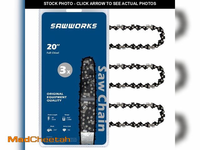 Lot 74-13767106 - SawWorks 3-Pack 20 Inch Chainsaw Chain, 325" Pitch .058" Gauge 76 Drive Links for Supmix 62cc, WEMAR...