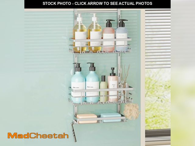 Lot 74-14065147 - SWTYMIKI Over The Door Shower Caddy - 3 Tier Rustproof Hanging Shower Organizer with Adjustable Shel...