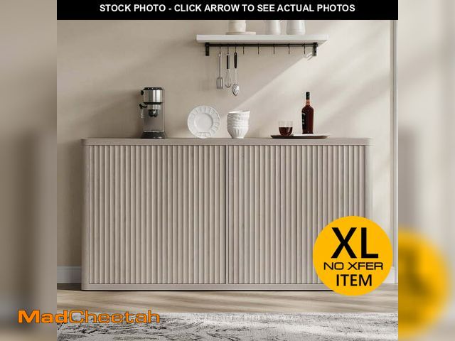 Lot 74-14435725 - SICOTAS 66.3"W Large Kitchen Sideboard Buffet Cabinet with 4 Fluted Doors &amp; Adjustable Shelves, ...
