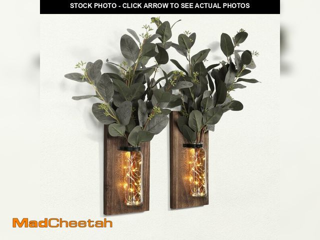 Lot 74-13569996 - Heiple 2 Pack Wood Glass Wall Sconces, Farmhouse Planters for Indoor Plants, Rustic Decor for Living...