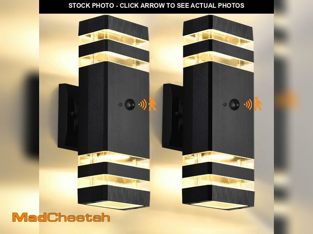 Lot 74-12971105 - DASTOR Motion Sensor Outdoor Wall Lights 2 Pack, Dusk to Dawn Outdoor Lighting, 2-Layer Exterior Por...