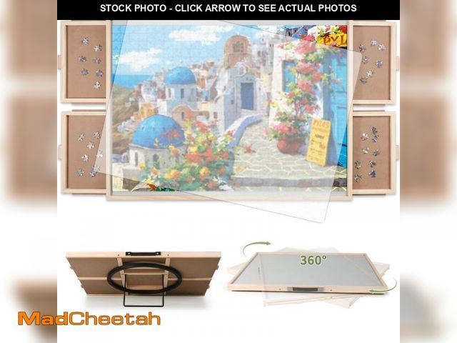 Lot 74-12540502 - ALL4JIG 2000 Piece Rotating Puzzle Board with Drawers and Cover, 28.5"x40.1"Portable Wooden Jigsaw P...
