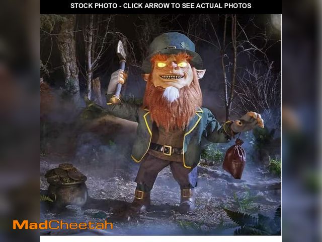 Lot 74-12856514 - 4.5 ft. Gruesome Grounds Animated LED Cursed Clover Halloween Animatronic Leprechaun Prop - UNUSED