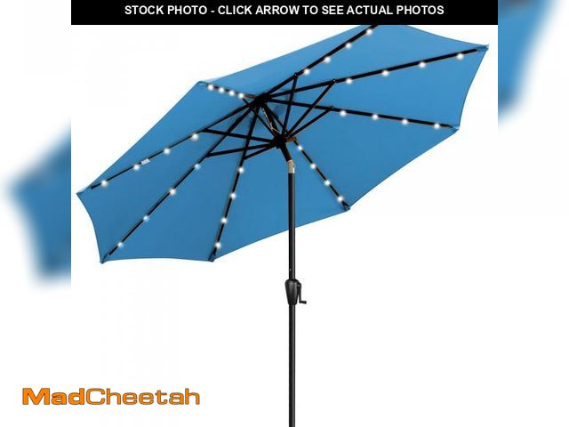 Lot 74-12155954 - Sun-Ray 9' Round Patio Umbrella with 32 Solar Powered LED Lights, Push-Button Tilt and Hand Crank Li...