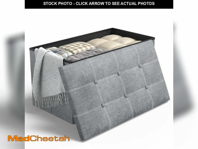 Lot 74-12667521 - 30" Storage Ottoman, Linen Fabric Footrest Stool, 80L Storage Bench, Foldable Ottomans Foot Rest, Fo...