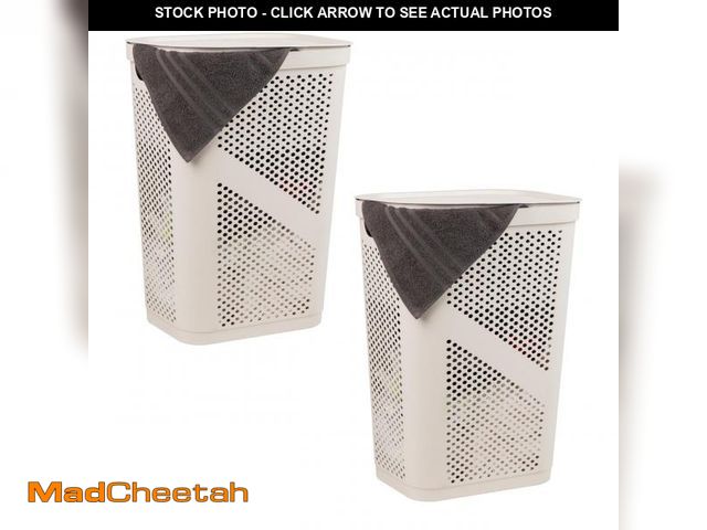 Lot 74-12418395 - Mind Reader 60L Slim Laundry Hamper, Clothes Basket, Lid, Ventilated, Plastic, Set of 2, Ivory - UNU...
